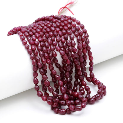 Ruby Corundum Faceted Drop Beads 5x6 - 7x10 MM Ruby Drop Beads 16" Strand Faceted Ruby Drop Beads for Handmade Designer Jewelry Making Craft