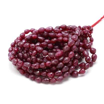 Ruby Corundum Faceted Drop Beads 5x6 - 7x10 MM Ruby Drop Beads 16" Strand Faceted Ruby Drop Beads for Handmade Designer Jewelry Making Craft