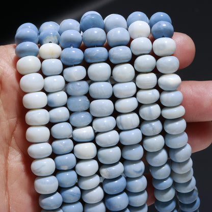Blue Grey Smooth Beads Blue Grey Shaded Opal Smooth Rondelle Beads 9-10 MM Gemstone Smooth Beads for Handmade Jewelry Necklace Making Craft