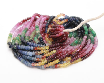 Multi Precious Faceted Rondelle 3-4 MM Natural Multi Precious Rondelle Ruby Emerald Sapphire Beads 16" String for Designer Jewelry Craft
