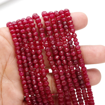 Ruby Faceted Rondelle Beads 4-5 MM Ruby Corundum Beads Ruby Rondelle Bead 13" Strand for Handmade Designer Jewelry Making Craft and Supplies