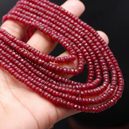 7 Strands Ruby Faceted Rondelle Bead 3.5-5 MM Ruby Corundum Necklace with Adjustable Clasp 16-20” Exclusive Jewelry Necklace for Special Day