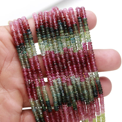 AAA Multi Tourmaline Faceted Rondelle Beads, 3.5MM Natural Tourmaline Beads, Izrail Cut Multi Tourmaline Rondelle Beads For Jewelry Making