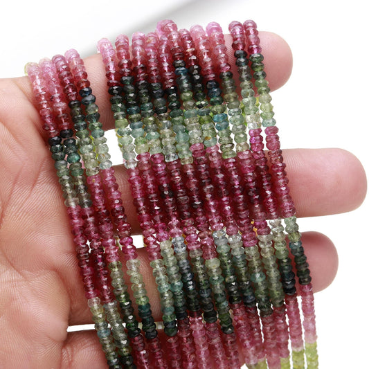 AAA Multi Tourmaline Faceted Rondelle Beads, 3.5MM Natural Tourmaline Beads, Izrail Cut Multi Tourmaline Rondelle Beads For Jewelry Making