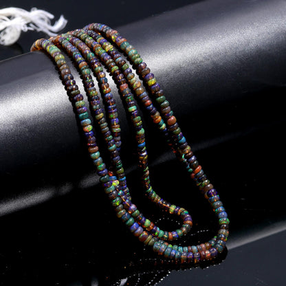 Black Ethiopian Opal Smooth Rondelle Bead 4-5 MM Natural Flashy Ethiopian Opal Multi Fire Ethiopian Opal for Handmade Designer Jewelry Craft