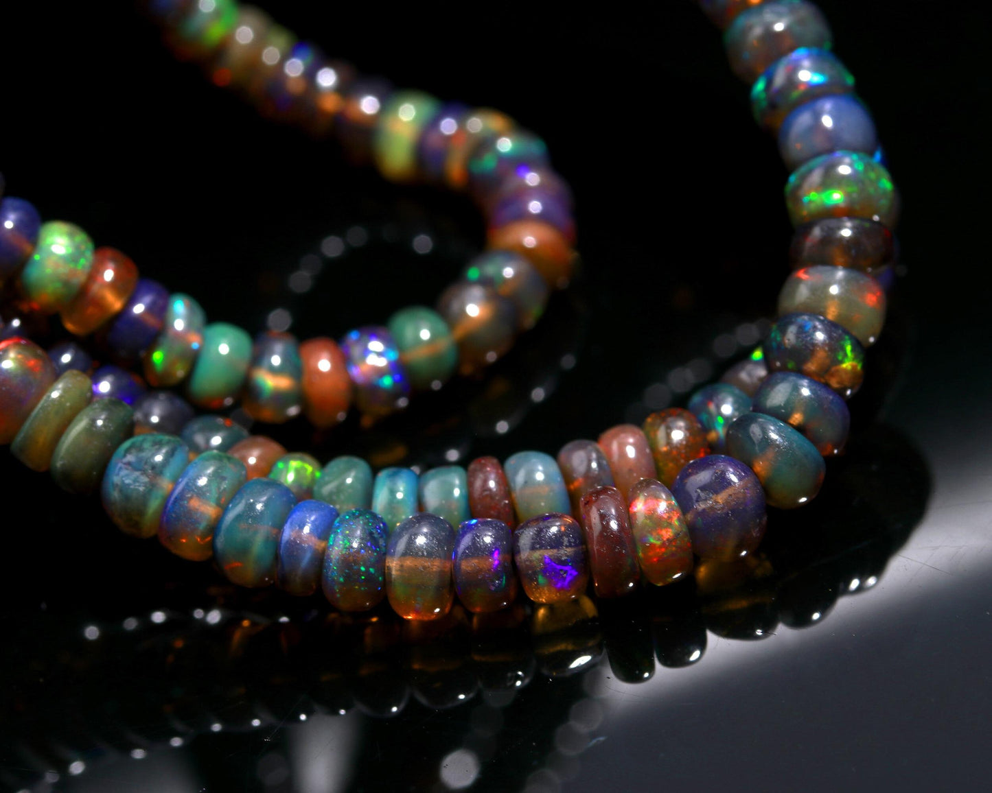 Black Ethiopian Opal Smooth Rondelle Bead 4-5 MM Natural Flashy Ethiopian Opal Multi Fire Ethiopian Opal for Handmade Designer Jewelry Craft