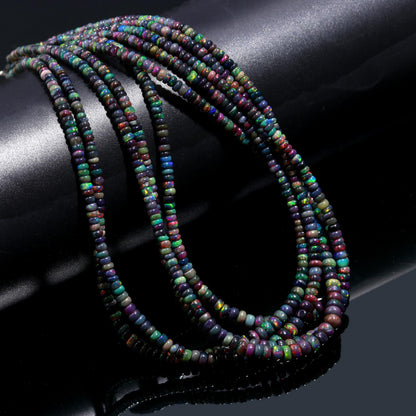 Black Ethiopian Opal Smooth Rondelle Bead 3-5 MM Natural Flashy Ethiopian Opal Multi Fire Ethiopian Opal for Handmade Designer Jewelry Craft