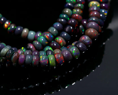 Black Ethiopian Opal Smooth Rondelle Bead 3-5 MM Natural Flashy Ethiopian Opal Multi Fire Ethiopian Opal for Handmade Designer Jewelry Craft