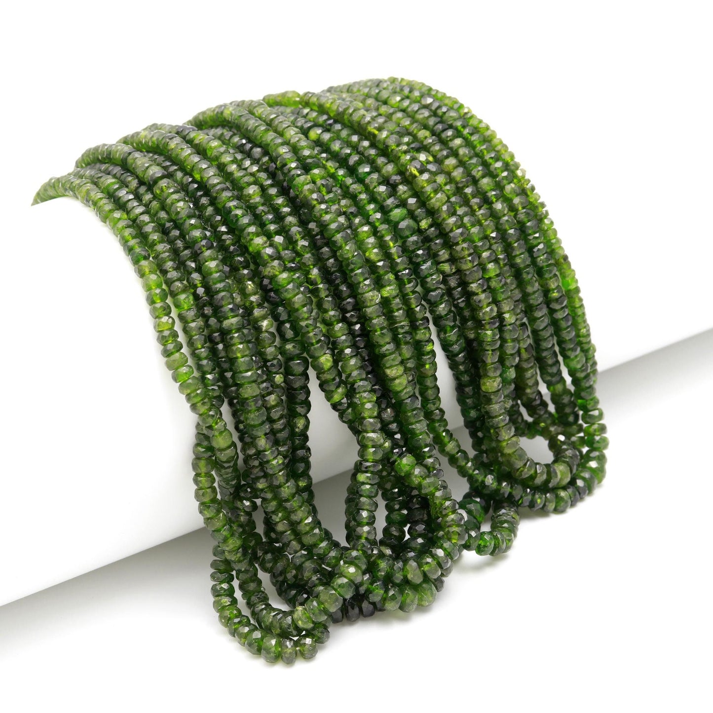 AAA+ Natural Chrome Diopside Faceted Rondelle Beads 4-6 MM Natural Green Chrome Diopside Rondelle 16" Strand for Handmade Designer Jewelry