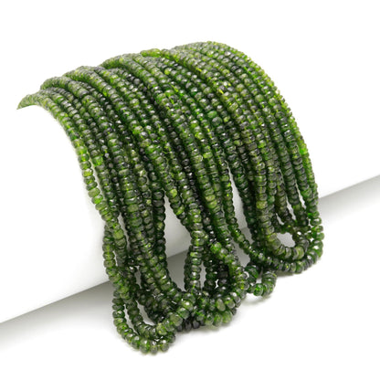 AAA+ Natural Chrome Diopside Faceted Rondelle Beads 4-6 MM Natural Green Chrome Diopside Rondelle 16" Strand for Handmade Designer Jewelry