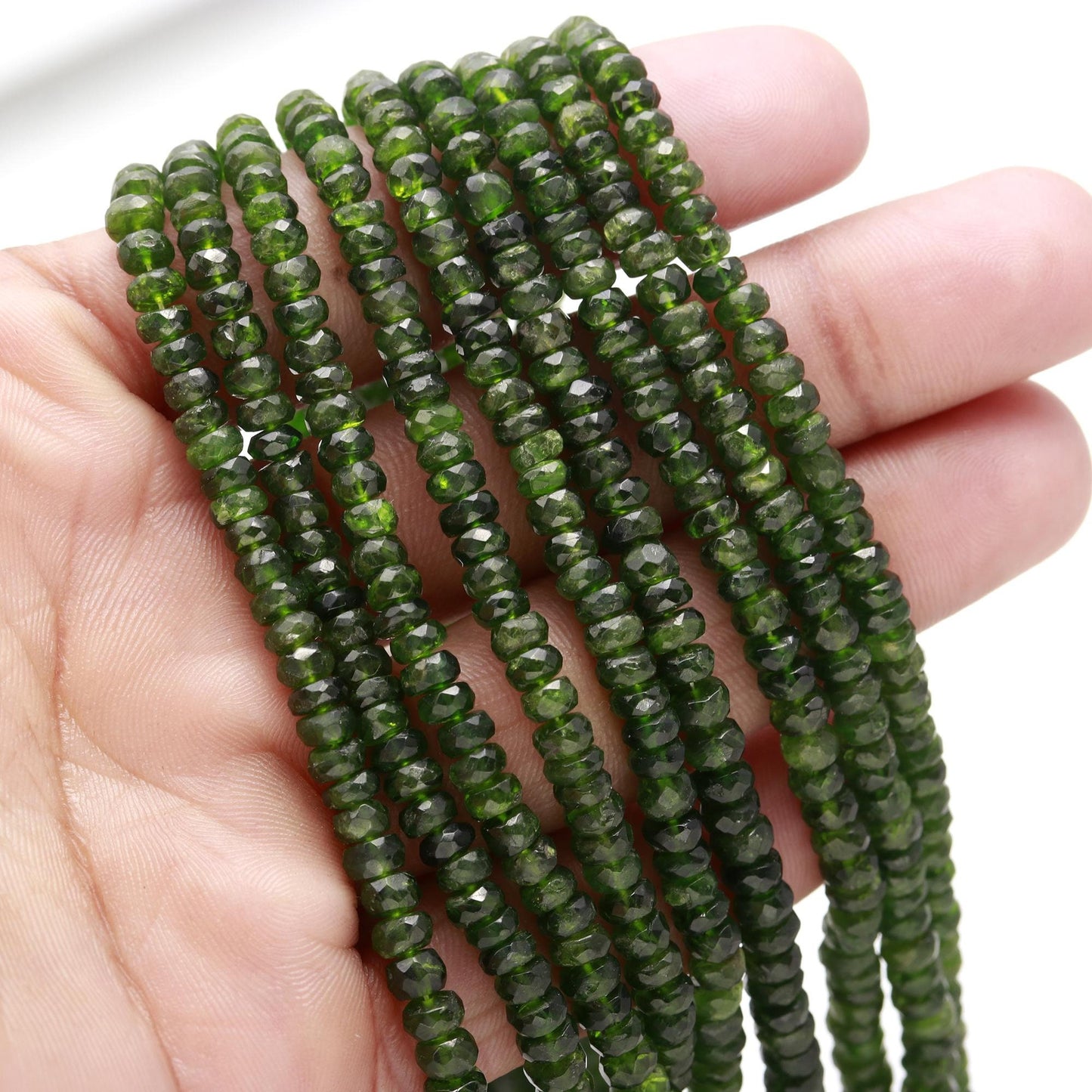AAA+ Natural Chrome Diopside Faceted Rondelle Beads 4-6 MM Natural Green Chrome Diopside Rondelle 16" Strand for Handmade Designer Jewelry