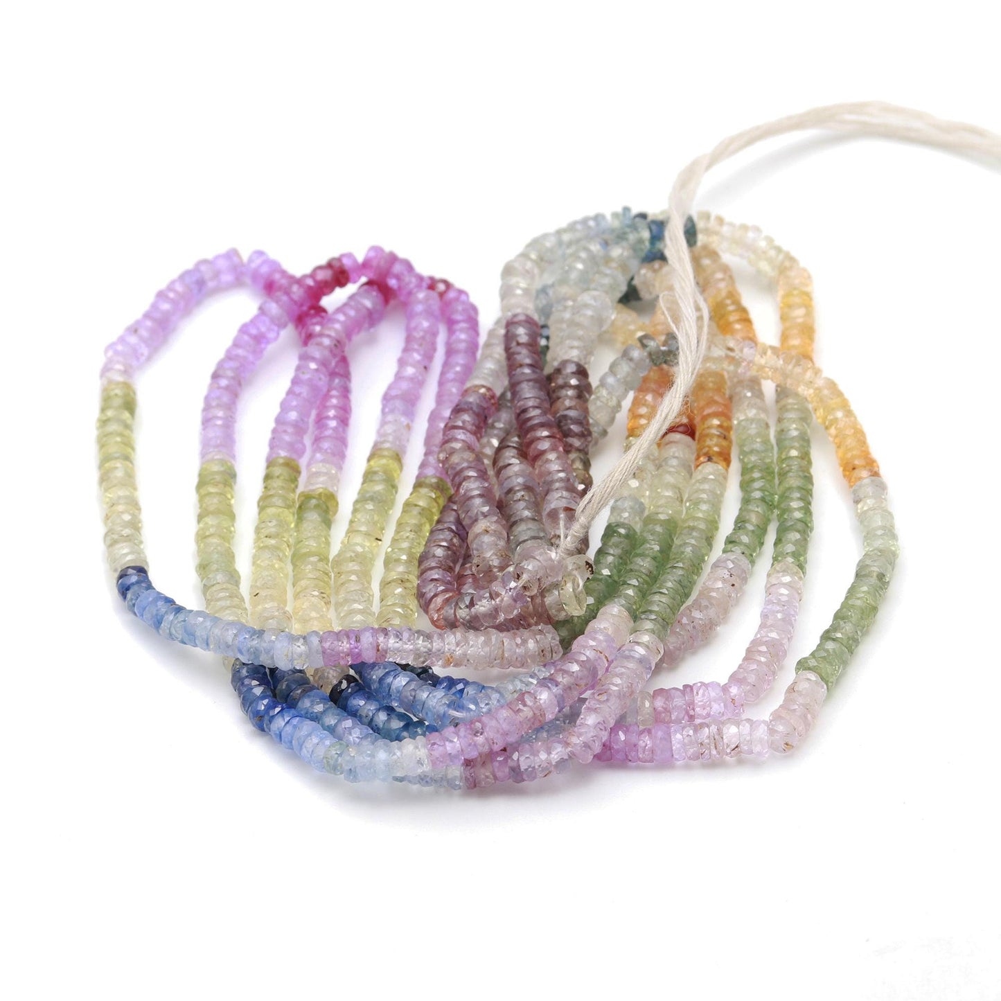 RARE Multi Sapphire Faceted Washer Beads 4MM Natural Multi Saphire Faceted Tyer Beads 17” Pink Yellow Blue Green Cola Sapphire Tyer Beads