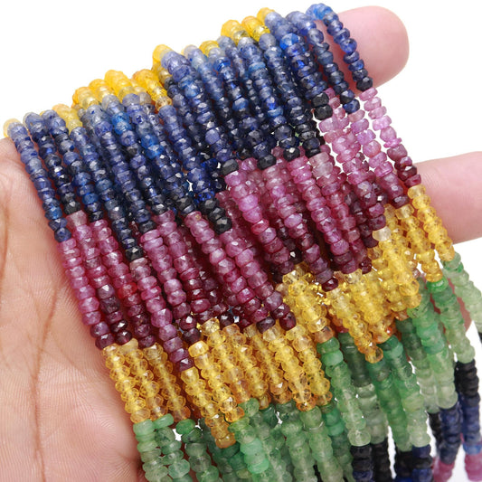 AAA Multi Precious Faceted Rondelle Beads, 3-4 MM Multi Sapphire Rondelle Beads, 16" Rondelle Ruby Beads Emerald Beads Sapphire Beads