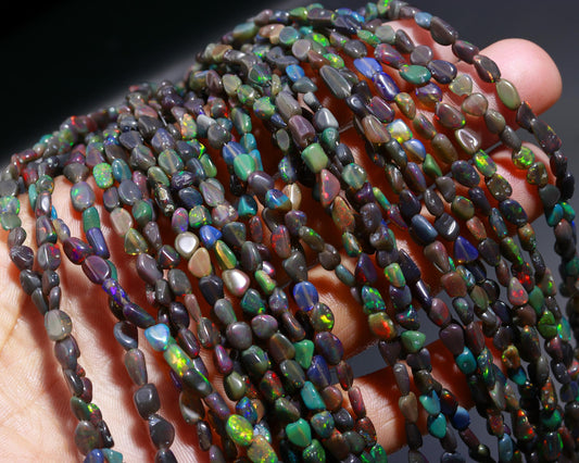 Black Ethiopian Opal Smooth Nuggets Bead Natural Flashy Ethiopian Opal Tumble Beads Super Ethiopian Opal Nuggets for Designer Jewelry Making