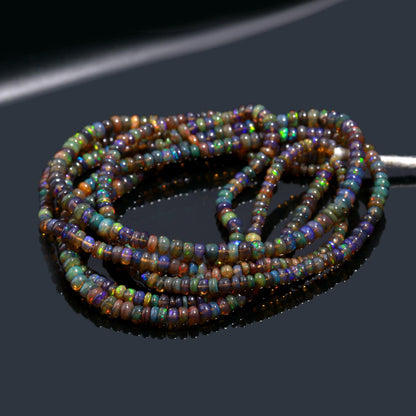 Black Ethiopian Opal Smooth Rondelle Bead 4-5 MM Natural Flashy Ethiopian Opal Multi Fire Ethiopian Opal for Handmade Designer Jewelry Craft