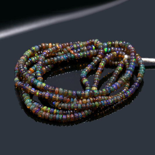Black Ethiopian Opal Smooth Rondelle Bead 4-5 MM Natural Flashy Ethiopian Opal Multi Fire Ethiopian Opal for Handmade Designer Jewelry Craft