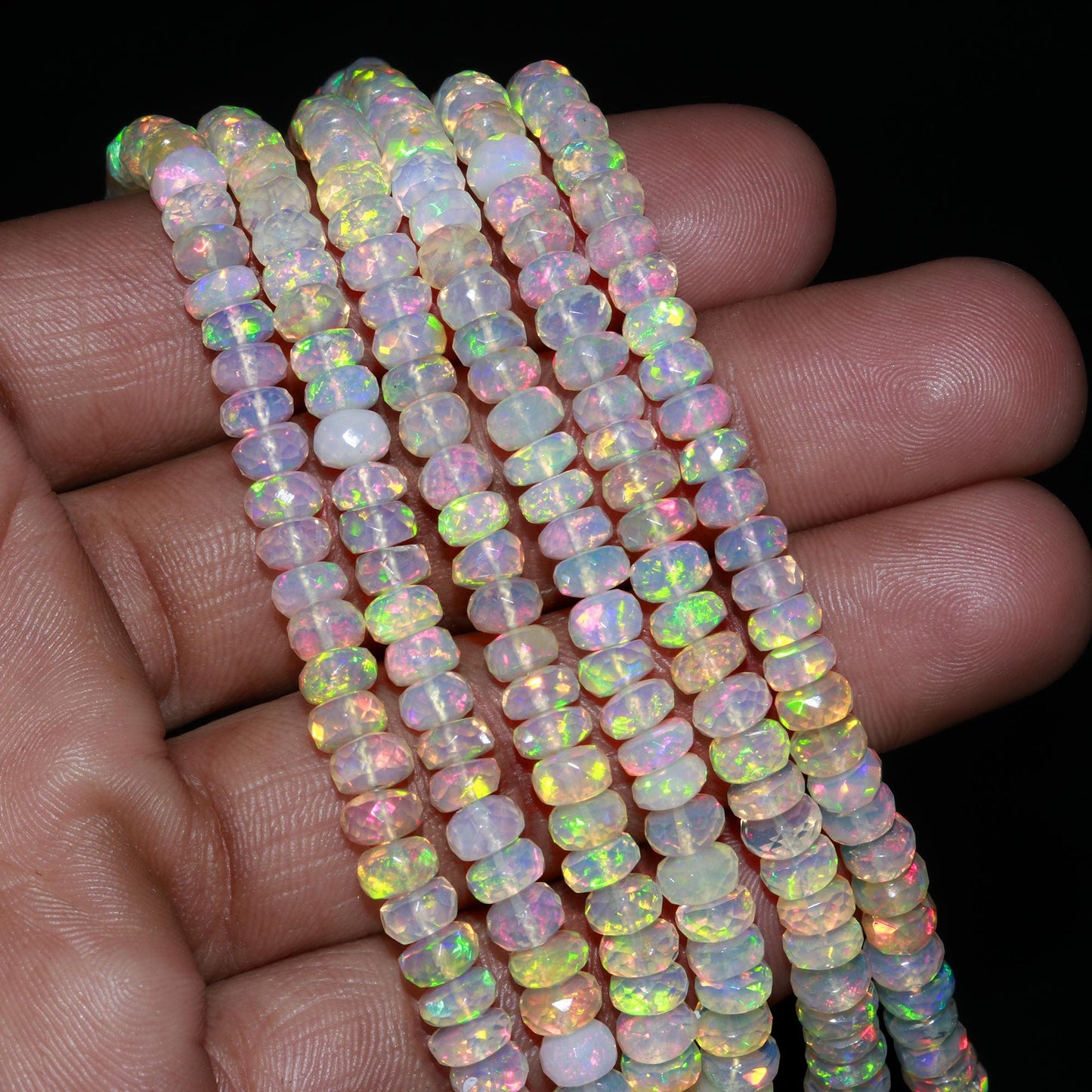 Top Quality Ethiopian Opal Faceted Rondelle Beads 4-6 MM Natural Flashy Ethiopian Opal Rondelle Faceted Beads, 16” Multi Colour Flashy Opal