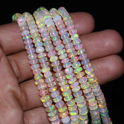 Top Quality Ethiopian Opal Faceted Rondelle Beads 4-6 MM Natural Flashy Ethiopian Opal Rondelle Faceted Beads, 16” Multi Colour Flashy Opal