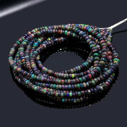 Black Ethiopian Opal Smooth Rondelle Bead 3-5 MM Natural Flashy Ethiopian Opal Multi Fire Ethiopian Opal for Handmade Designer Jewelry Craft
