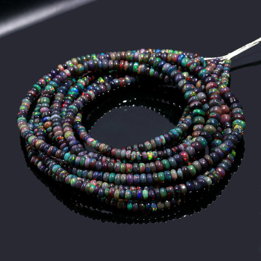 Black Ethiopian Opal Smooth Rondelle Bead 3-5 MM Natural Flashy Ethiopian Opal Multi Fire Ethiopian Opal for Handmade Designer Jewelry Craft