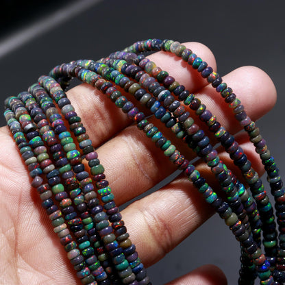 Black Ethiopian Opal Smooth Rondelle Bead 3-5 MM Natural Flashy Ethiopian Opal Multi Fire Ethiopian Opal for Handmade Designer Jewelry Craft