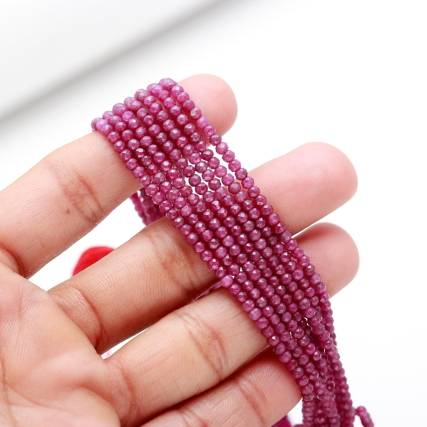 AAA Natural Ruby Faceted Rondelle Beads, 3MM Ruby Rondelle Beads, Natural Ruby Gemstone Beads, Beautiful Pinkish Red Ruby Beads Jewelry