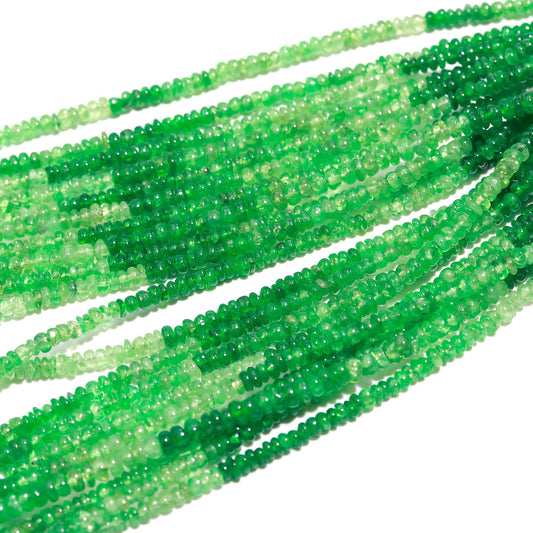 RARE Tsavorite Smooth Rondelle Beads, 2.5-3 MM Tsavorite Rondelle Beads, 16" Shaded Green Tsavorite Rondelle Beads, Plain Tsavorite Beads
