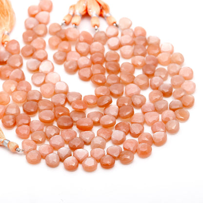 AAA Natural Peach Moonstone Faceted Heart Shape Beads 9-10MM Peach Moonstone Briolettes Beads Peach Moonstone for Designer Jewelry Earrings