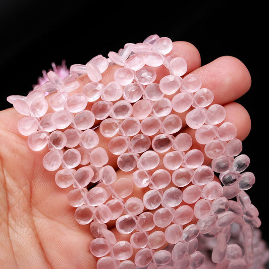 AAA Natural Rose Quartz Faceted Pear Shape Beads Faceted Rose Quartz Briolettes Beads | Baby Pink Rose Quartz Pear Shape Beads for Jewelry