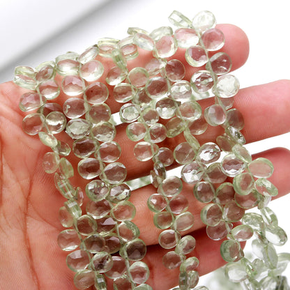 AAA Natural Green Ametheyst Faceted Pear Shape Beads 5x7-6x8 MM Green Amethyst Briolettes Beads | Green Amethyst Gemstone Beads for Jewelry
