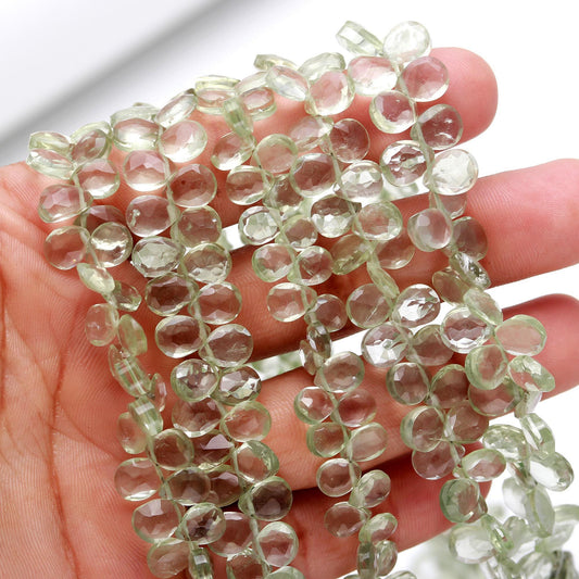 AAA Natural Green Ametheyst Faceted Pear Shape Beads 5x7-6x8 MM Green Amethyst Briolettes Beads | Green Amethyst Gemstone Beads for Jewelry