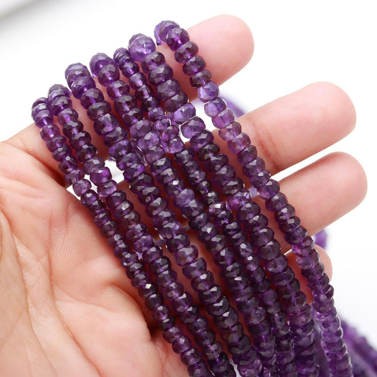 Natural Amethyst Faceted Rondelle Beads 6 MM Amethyst Rondelle Faceted Beads for Handmade Designer Jewelry Making Craft & Bijoux Supplies