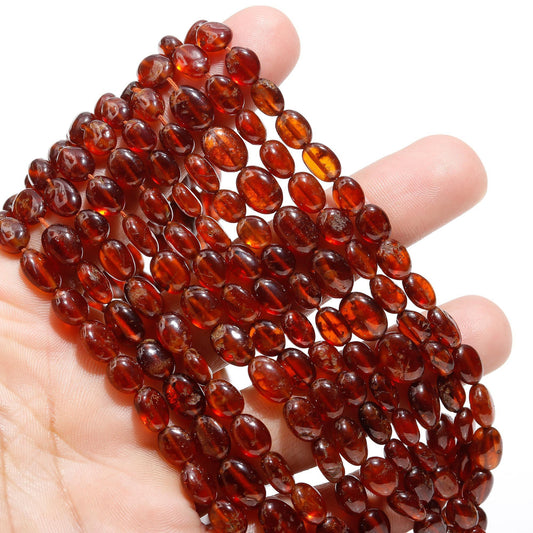 Hessonite Garnet Smooth Oval Beads Natural Hessonite Smooth Beads 6X8 - 7X9 MM for Handmade Designer Jewelry Making Craft & Bijoux Supplies