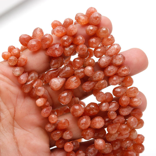 Sunstone Faceted Drops Beads Natural Sunstone Teardrop Beads for Handmade Designer Jewelry Making Craft & Bijoux Supplies
