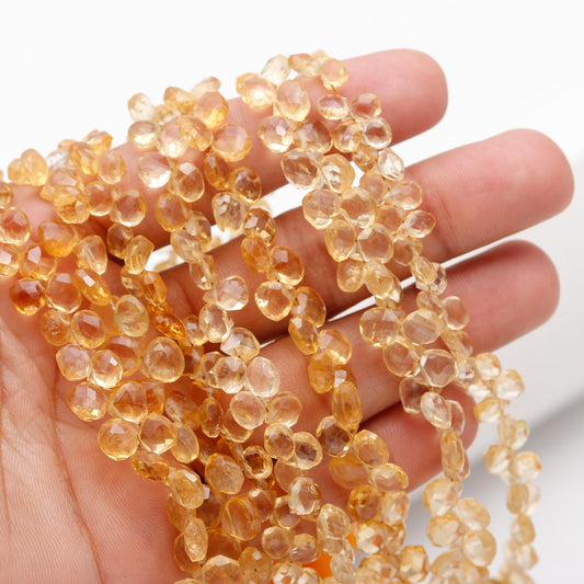 Citrine Faceted Heart Beads Natural Citrine 6-7 MM & 7-8 MM Briolette Beads for Handmade Designer Jewelry Making Craft and Art Bead Supplies