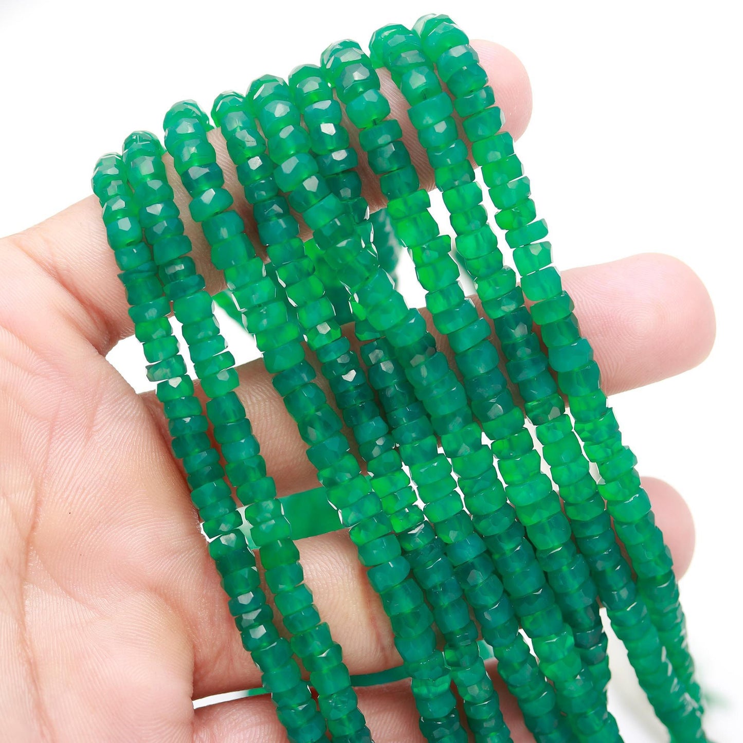 AAA Green Onyx Faceted Washer Beads 16” Natural Green Onyx Tyer Beads, Faceted Green Tyer Beads, Green Onyx Gemstone Handmade Beads Supplier