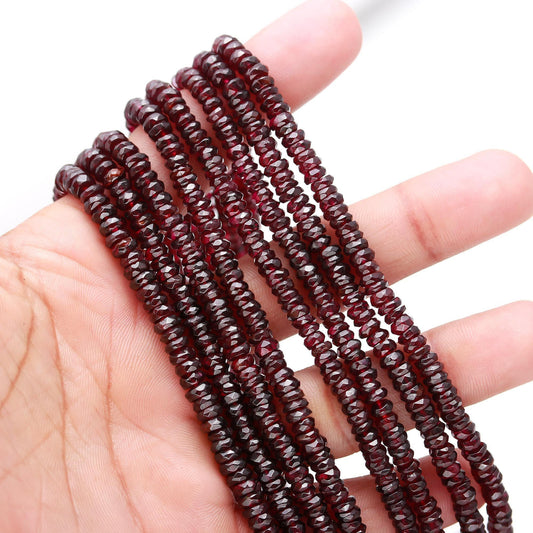 Garnet Faceted Rondelle Beads 4-4.5 MM Deep Red Garnet Beads Strands Natural Mozambique Garnet Rondelle Beads for Jewelry Making Craft