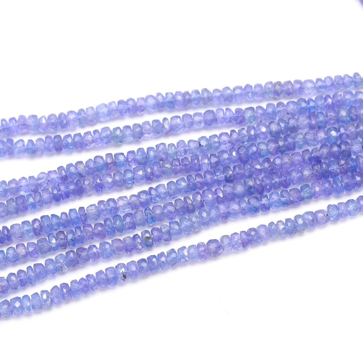 Tanzanite Faceted Rondelle Bead 4-4.60 MM Natural Tanzanite Faceted Precious Gemstone Rondelle Bead 16" Strand for Handmade Designer Jewelry