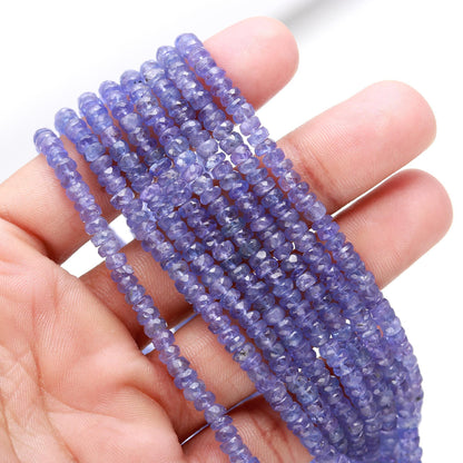 Tanzanite Faceted Rondelle Bead 4-4.60 MM Natural Tanzanite Faceted Precious Gemstone Rondelle Bead 16" Strand for Handmade Designer Jewelry