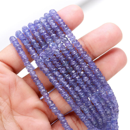 Tanzanite Faceted Rondelle Bead 4-4.60 MM Natural Tanzanite Faceted Precious Gemstone Rondelle Bead 16" Strand for Handmade Designer Jewelry