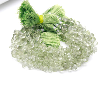 AAA Natural Green Ametheyst Faceted Pear Shape Beads 5x7-6x8 MM Green Amethyst Briolettes Beads | Green Amethyst Gemstone Beads for Jewelry