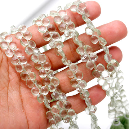 AAA Natural Green Amethyst Faceted Heart Shape Beads 6-7 MM Green Amethyst Briolette Beads Green Amethyst Gemstone Beads for Jewelry Making