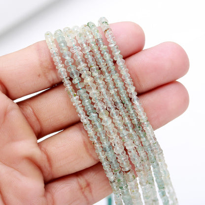 Aquamarine Faceted Rondelle Beads 3-4 MM Natural Aquamarine Rondelle Beads for Handmade Designer Jewelry Necklace & Bracelet Making Craft