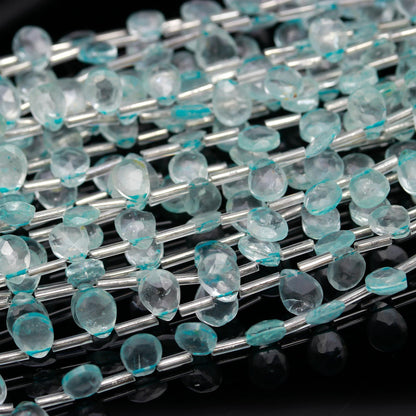 Aquamarine Faceted Briolette Natural Aquamarine Faceted Pear Shape 7x9 MM Beads for Exclusive Handmade Designer Jewelry Making Art and Craft
