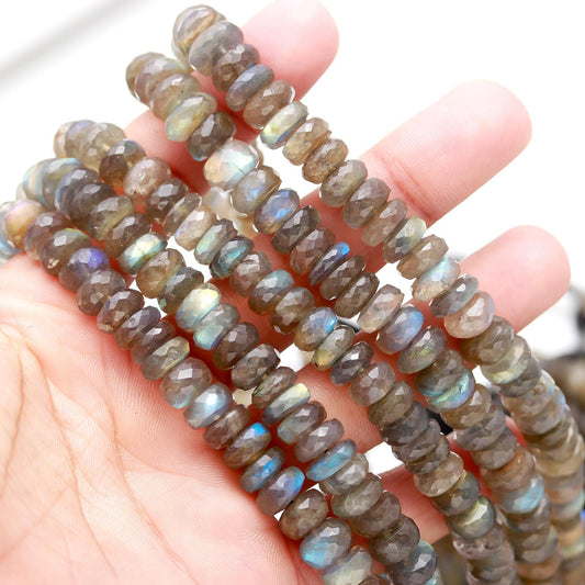 Labradorite Faceted Rondelle Beads Natural Labradorite Rondelle Beads Faceted Labradorite Beads Black Moonstone Beads for Jewelry Making
