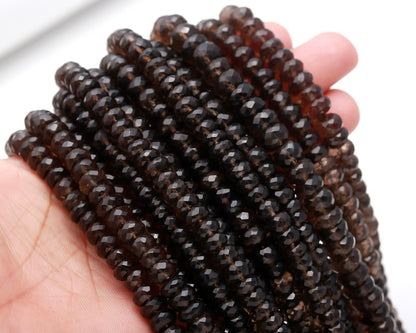 Smokey Quartz Faceted Rondelle Beads Natural Smokey Quartz Rondelle Beads Faceted Smokey Quartz Beads for Jewelry Necklace & Bracelet Craft