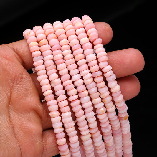 Pink Opal Faceted Rondelle Beads Natural Pink Opal 5-6 MM Rondelle Gemstone Beads for Designer Jewelry Necklace Making Craft and Reselling