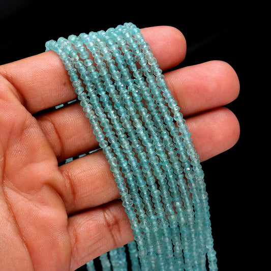 Sky Blue Apatite Faceted Rondelle Beads 3-3.5 MM Aqua Blue Apatite Beads Faceted Natural Apatite Rondelle Beads for Jewelry Making Craft