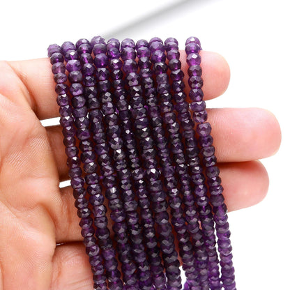 Amethyst Faceted Rondelle Beads 4-4.5 MM Natural African Amethyst Rondelle Beads Faceted Blue Amethyst Rondelle Beads for Jewelry Making