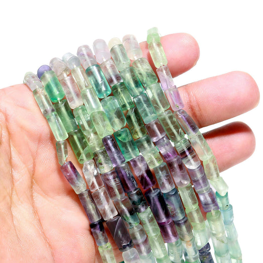 5 Strands Multi Fluorite Beads Natural Multi Fluorite Pipe Shape Beads for Designer Handmade Fancy Jewelry Necklace Pendant Earrings Making